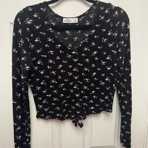 Hollister Black and White Floral Long Sleeve Top